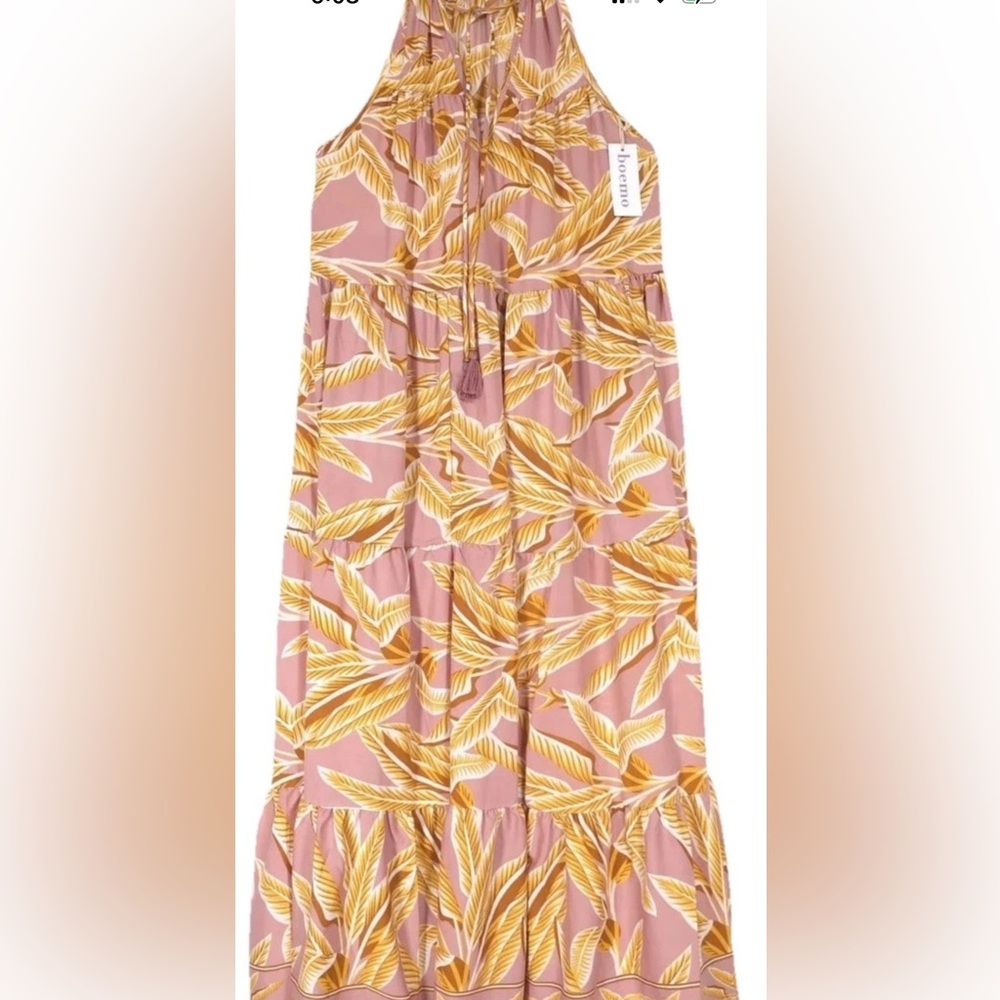 NWT Anthropologie Boemo Maxi Dress SZ L Floral Tassels V Neck Sleeveless R4592